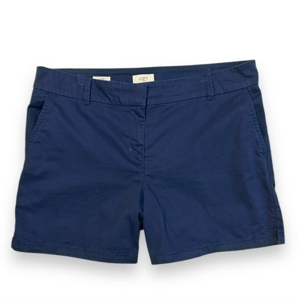 LOFT Navy Chino High Waist Flat Front 6” Shorts